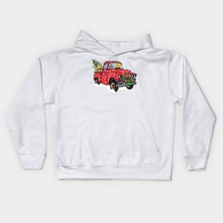 Yellow Labs Christmas Red Truck Kids Hoodie